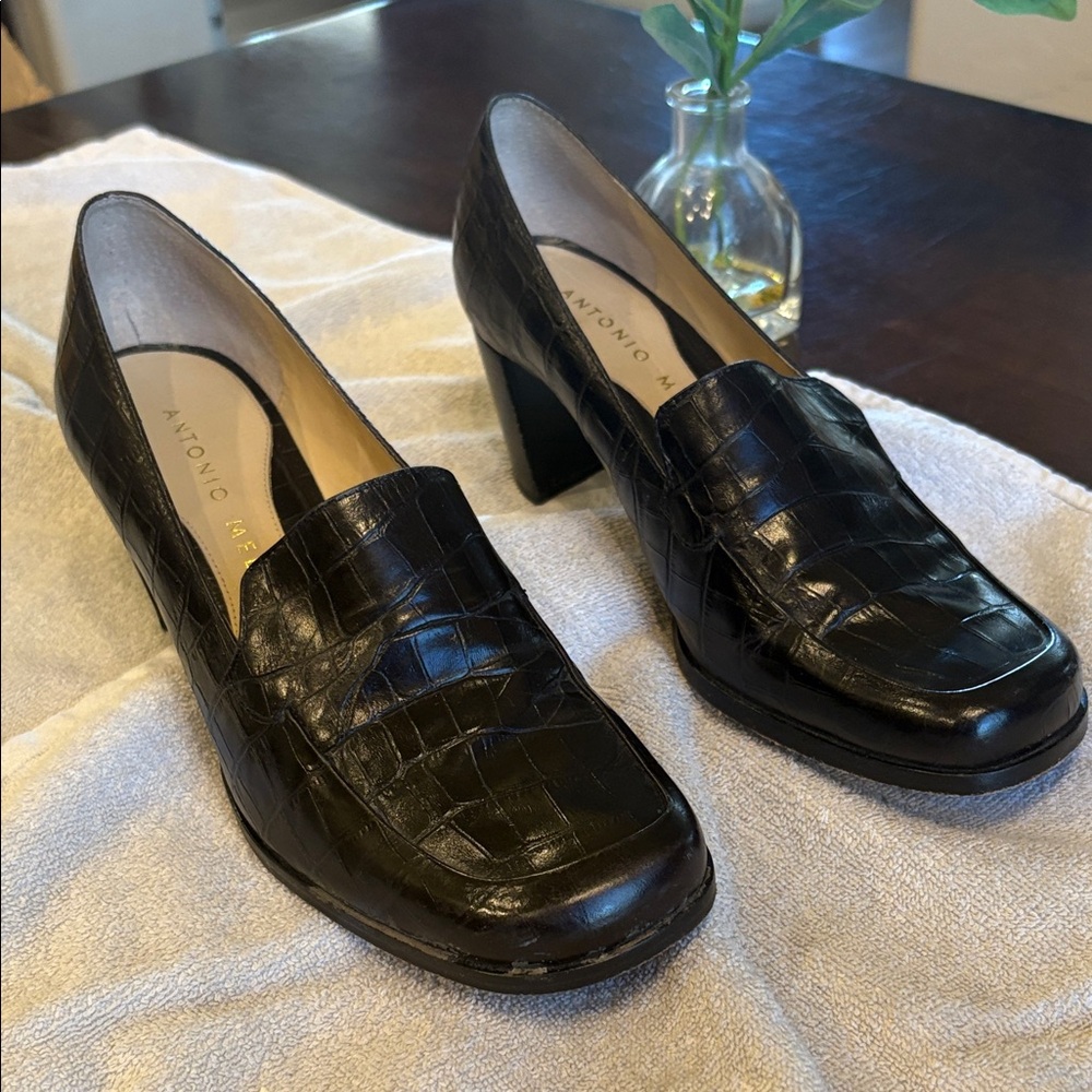 ANTONIO MELANI Black Croc-Patterned Heels